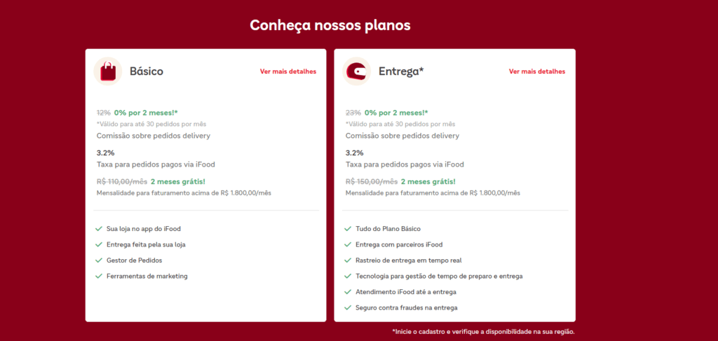 Quais as principais taxas do iFood? A plataforma cobra entre 12% e 23% de comissão por pedido, além de taxas como mensalidade, saque imediato (2%) e custos do banco iFood (iFood Pay).